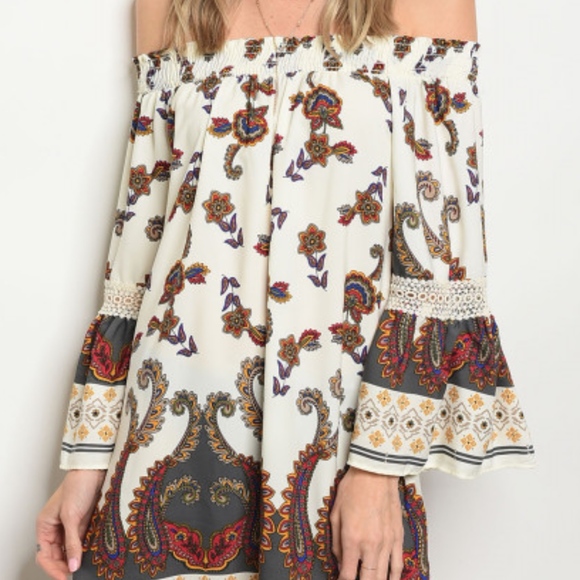 1 LEFT! ! FLIRTY & SEXY BOHO IVORY MULTI DRESS - Picture 2 of 4